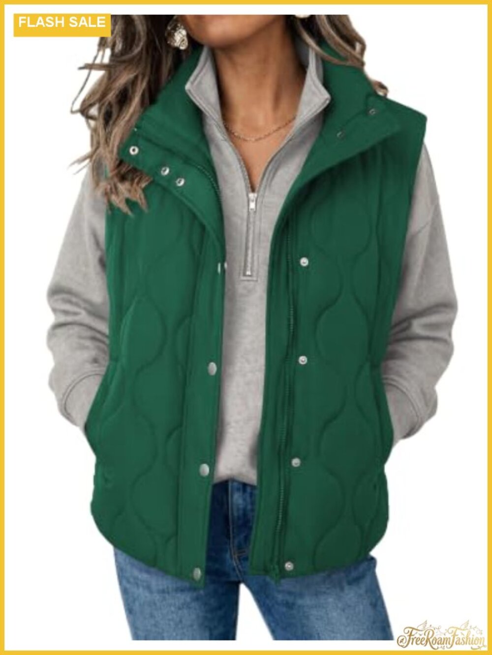 Oversized Quilted Puffer Vest Stand Collar Zip Up Sleeveless Outerwear